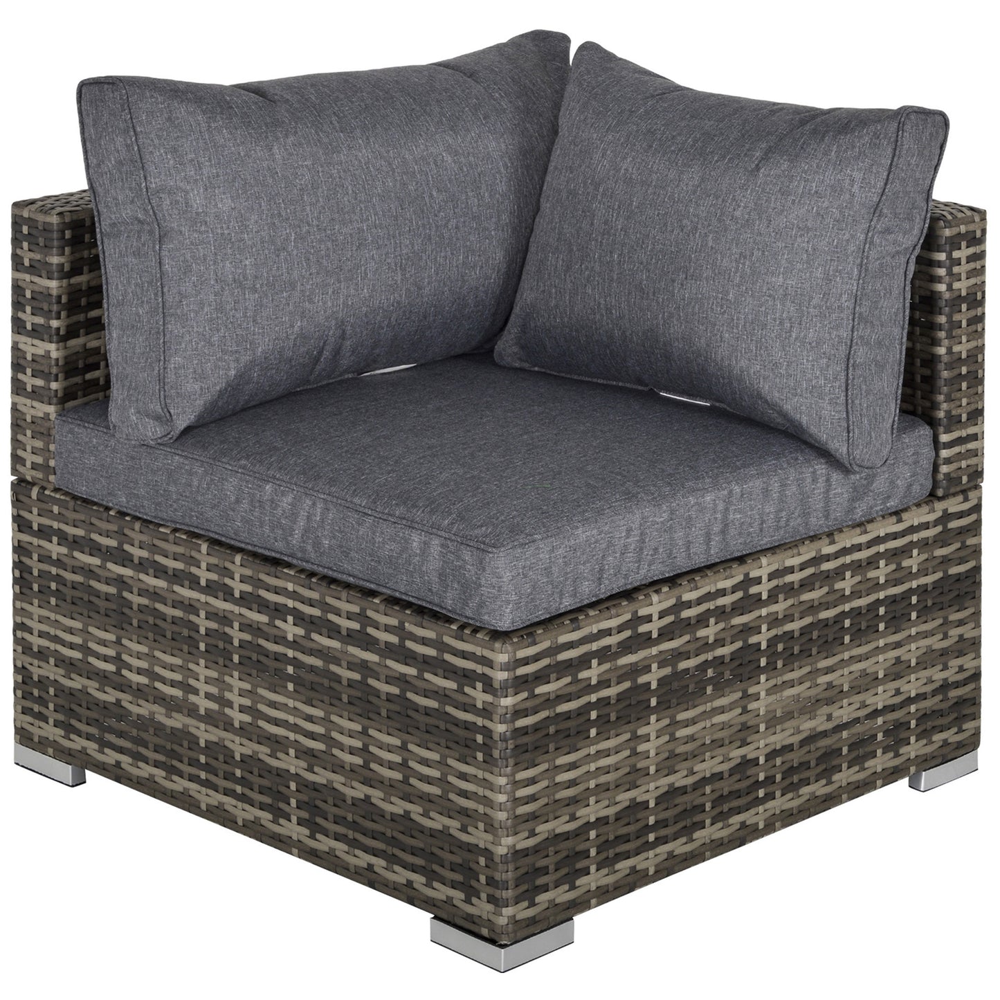 Photo of Outsunny Outdoor PE Rattan Corner Sofa, Garden Wicker Furniture Single Sofa Chair w/ Cushions, Deep Grey in Grey colour on a white background