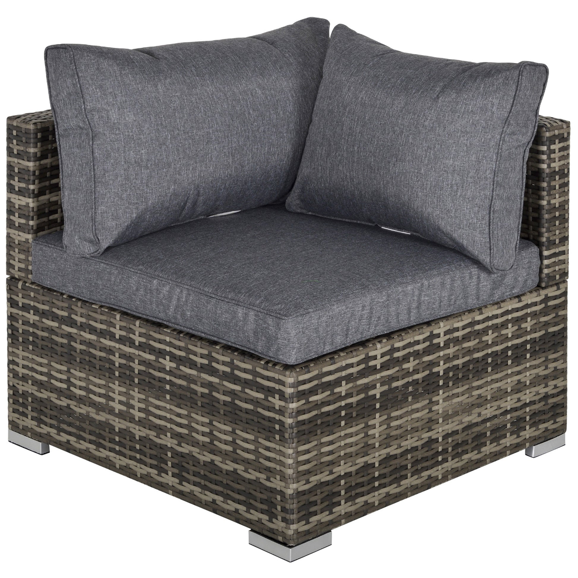 Photo of Outsunny Outdoor PE Rattan Corner Sofa, Garden Wicker Furniture Single Sofa Chair w/ Cushions, Deep Grey in Grey colour on a white background