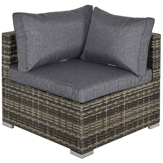 Photo of Outsunny Outdoor PE Rattan Corner Sofa, Garden Wicker Furniture Single Sofa Chair w/ Cushions, Deep Grey in Grey colour on a white background