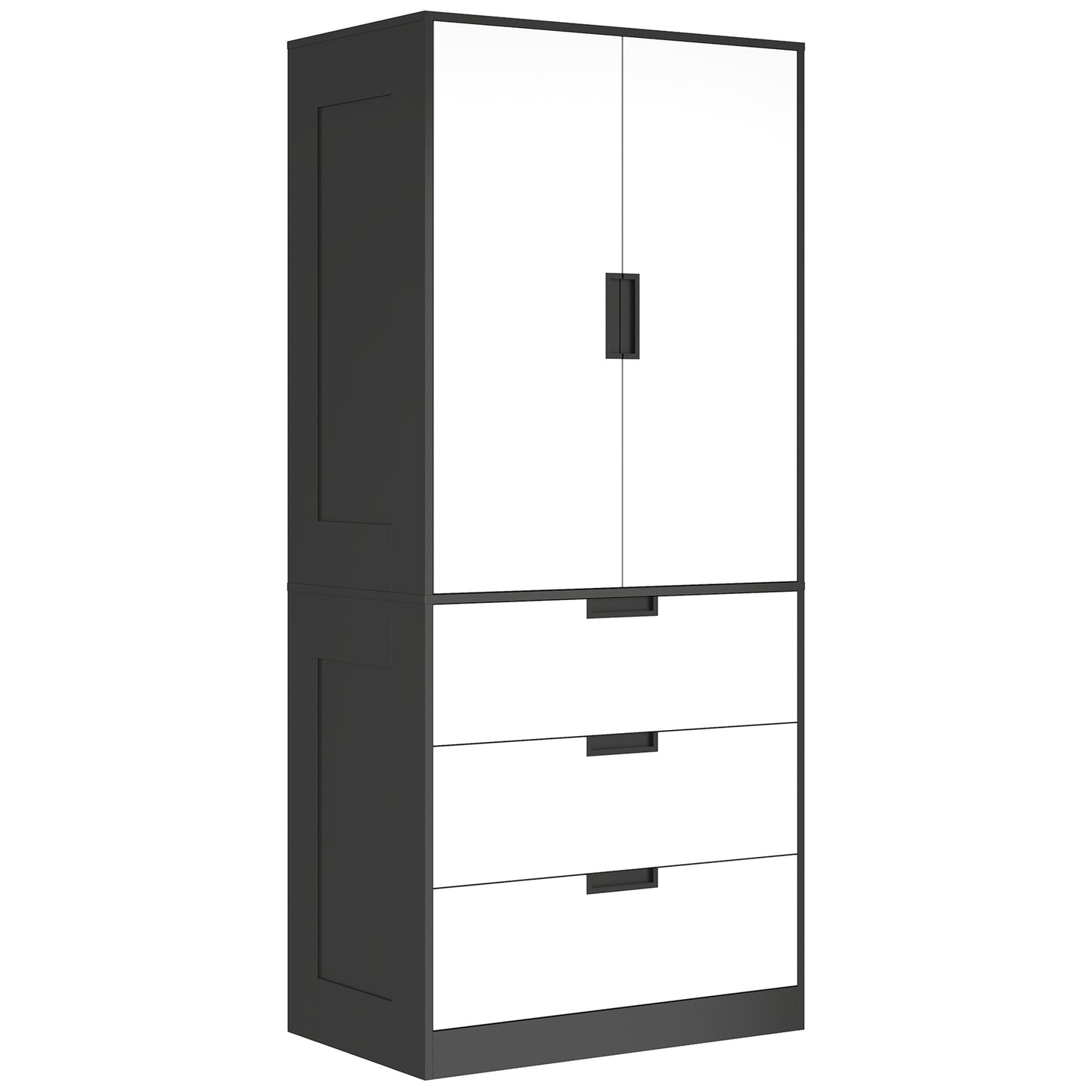 Photo of HOMCOM 2 Door Wardrobe, Modern Wardrobe with 3 Drawers and Hanging Rod for Bedroom, Black in Black colour on a white background