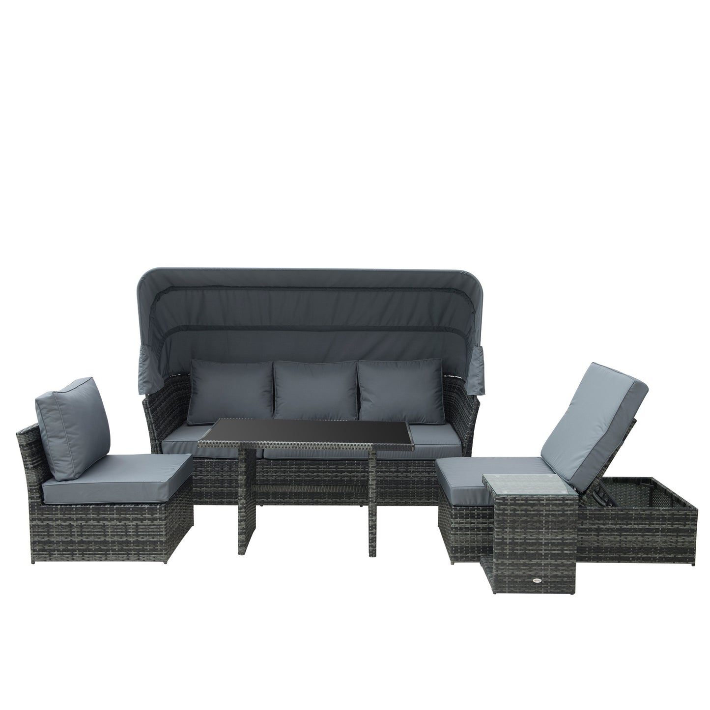 Photo of Outsunny 5 PCS Outdoor Rattan Wicker Sofa Sets Reclining Sofa Adjustable Canopy & Side Table Dining Table Set Sectional Conversation Furniture w/ Cushions, Mixed Grey in Grey colour on a white background