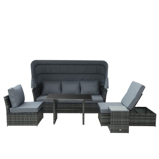Photo of Outsunny 5 PCS Outdoor Rattan Wicker Sofa Sets Reclining Sofa Adjustable Canopy & Side Table Dining Table Set Sectional Conversation Furniture w/ Cushions, Mixed Grey in Grey colour on a white background