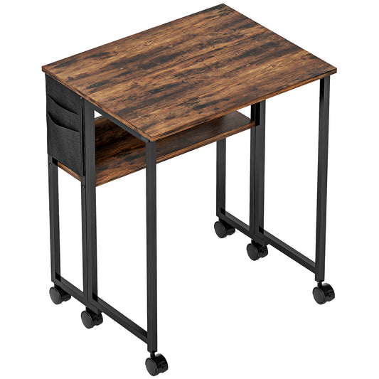 Photo of HOMCOM 63 cm Drop Leaf Writing Work Desk - Rustic Brown in Brown colour on a white background