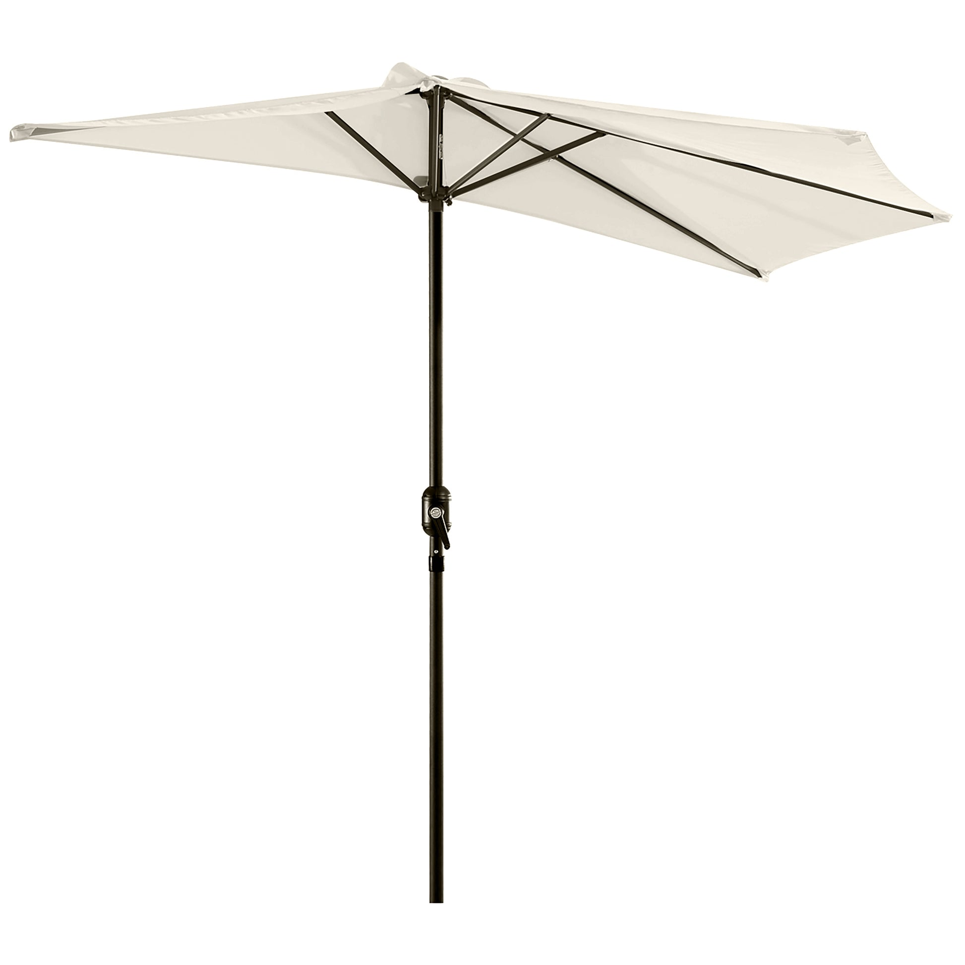 Photo of Outsunny 3(m) Half Parasol, Semi Round Umbrella with Metal Frame, Crank Handle for Balcony, Garden, Cream White in White colour on a white background