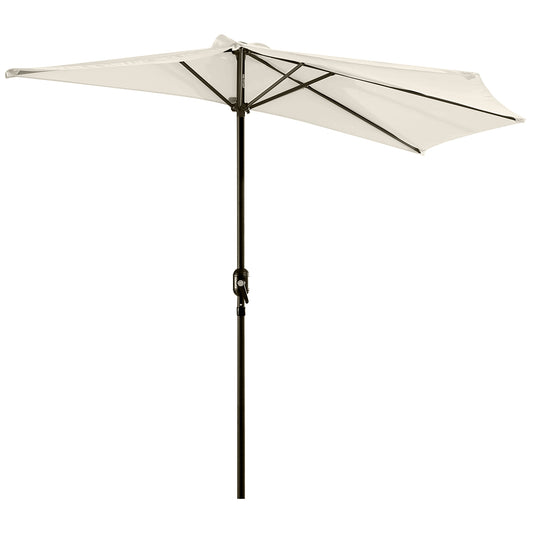 Photo of Outsunny 3(m) Half Parasol, Semi Round Umbrella with Metal Frame, Crank Handle for Balcony, Garden, Cream White in White colour on a white background
