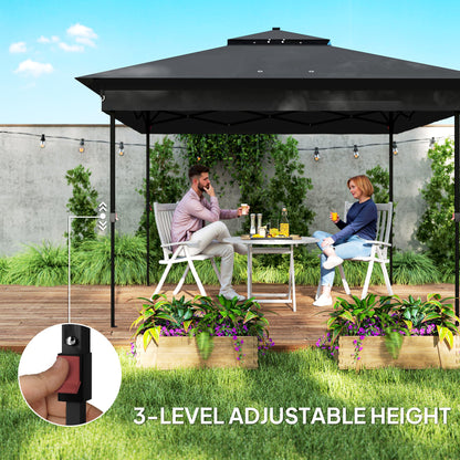 Black pop-up gazebo with three-level adjustable height