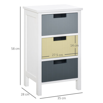 HOMCOM three-drawer chest with dimensions of 58 by 35 by 28 cm