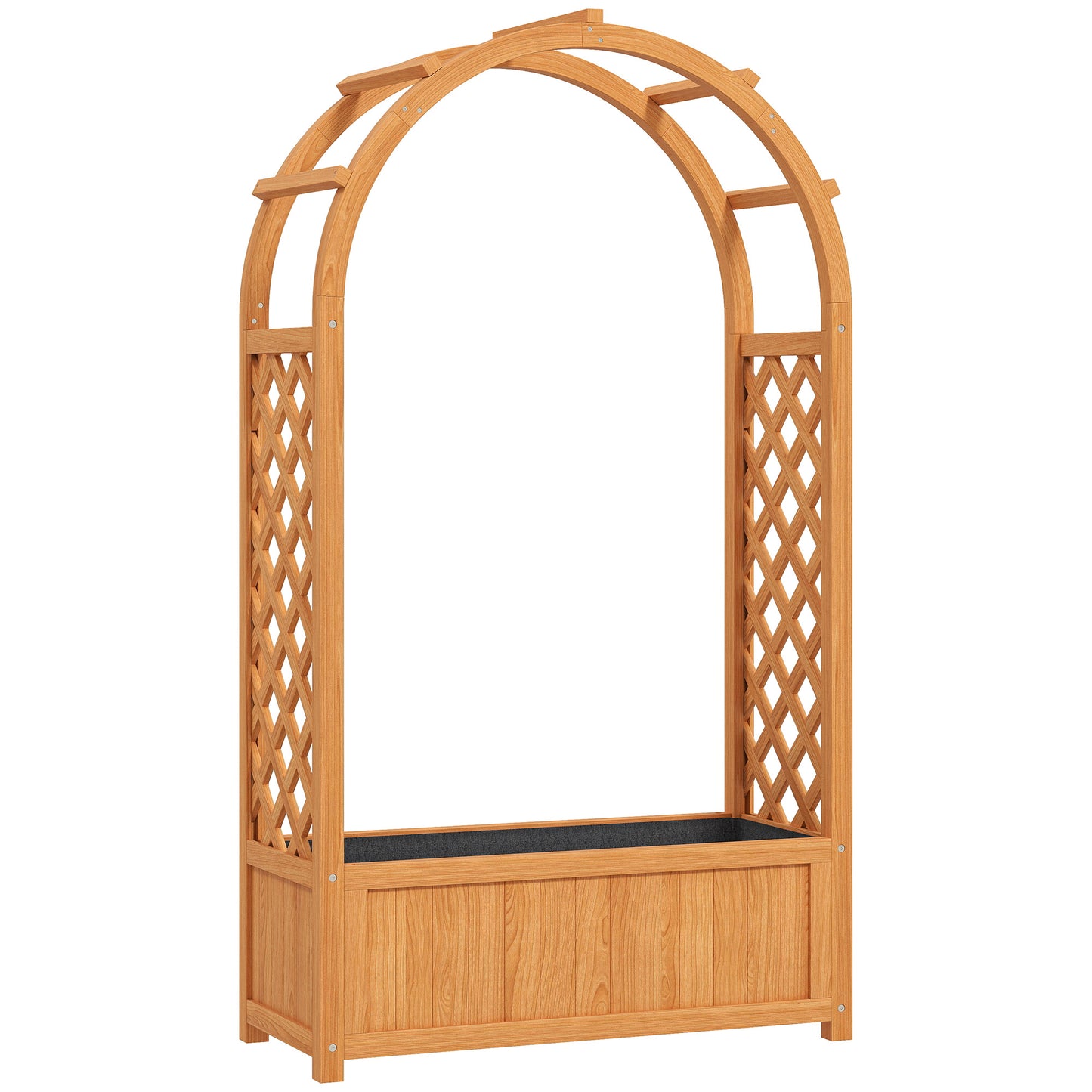 Photo of Outsunny Wooden Raised Garden Bed with Trellis, Liner, Drainage Holes, for Vine Climbing Plants, Flowers, 83 x 36 x 145 cm in cm colour on a white background