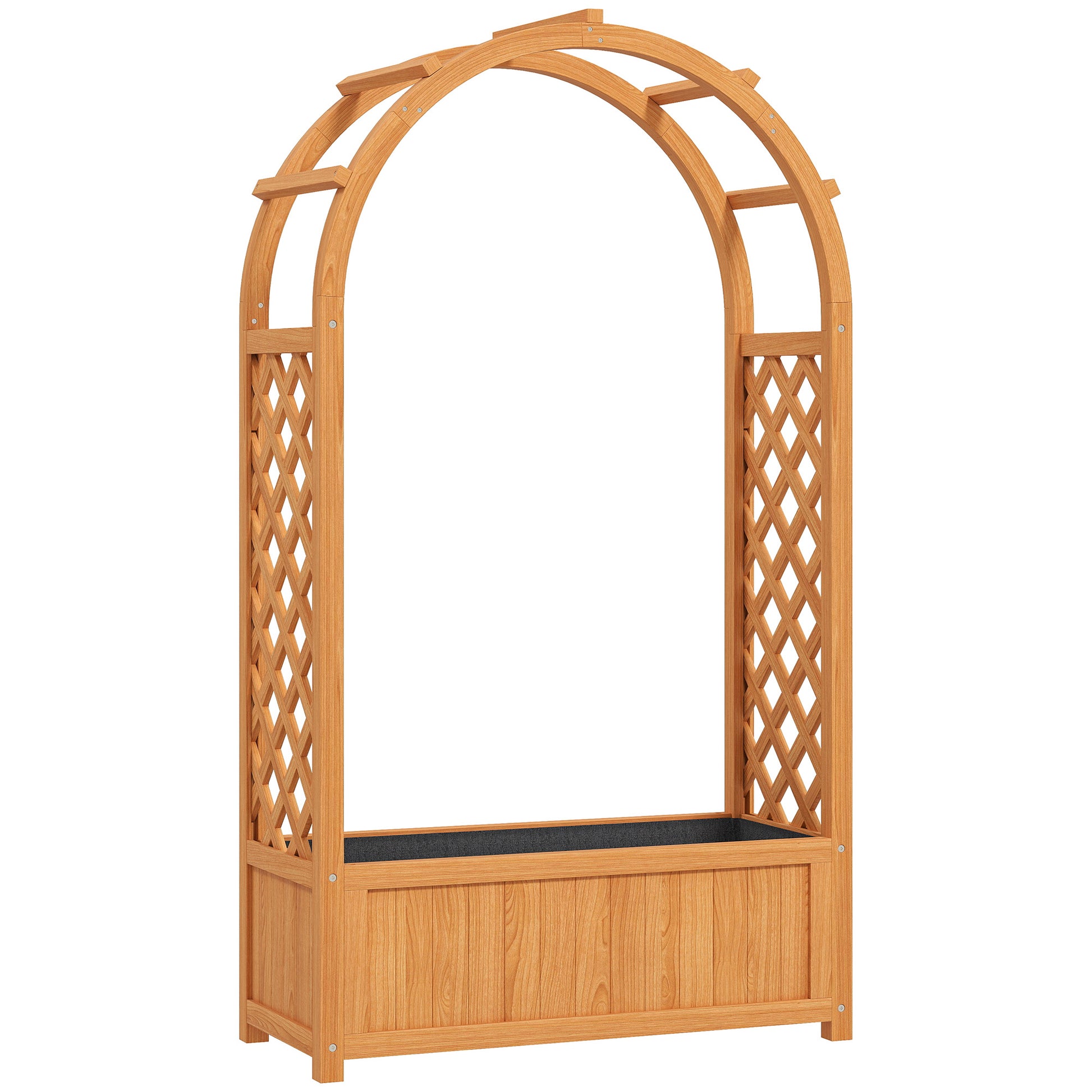 Photo of Outsunny Wooden Raised Garden Bed with Trellis, Liner, Drainage Holes, for Vine Climbing Plants, Flowers, 83 x 36 x 145 cm in cm colour on a white background