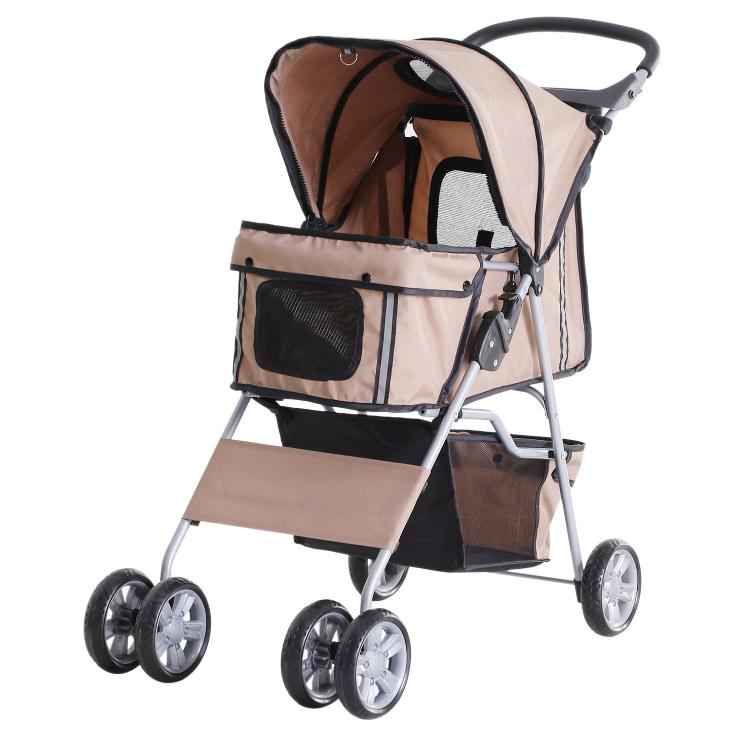 Photo of PawHut Pet Stroller for Small Miniature Dogs Cats Foldable Travel Carriage with Wheels Zipper Entry Cup Holder Storage Basket Brown in Brown colour on a white background