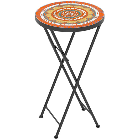 Photo of Outsunny Mosaic Outdoor Garden Table, 35.5cm Round Folding Coffee Table with Metal Frame for Balcony Terrace, Orange in Orange colour on a white background