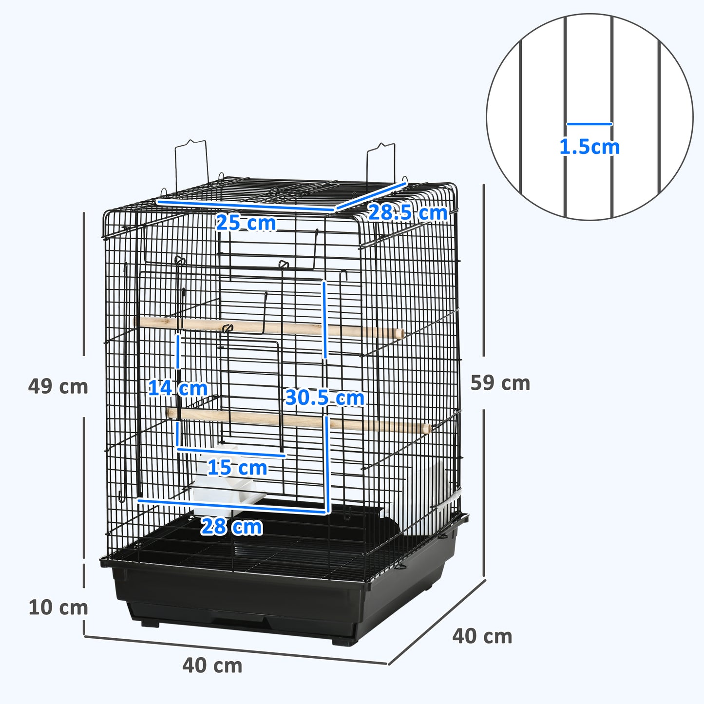 PawHut Steel Bird Cage with Openable Top, Stand, Tray, Handles, Feeding Bowls for Parakeet, Finch - Black