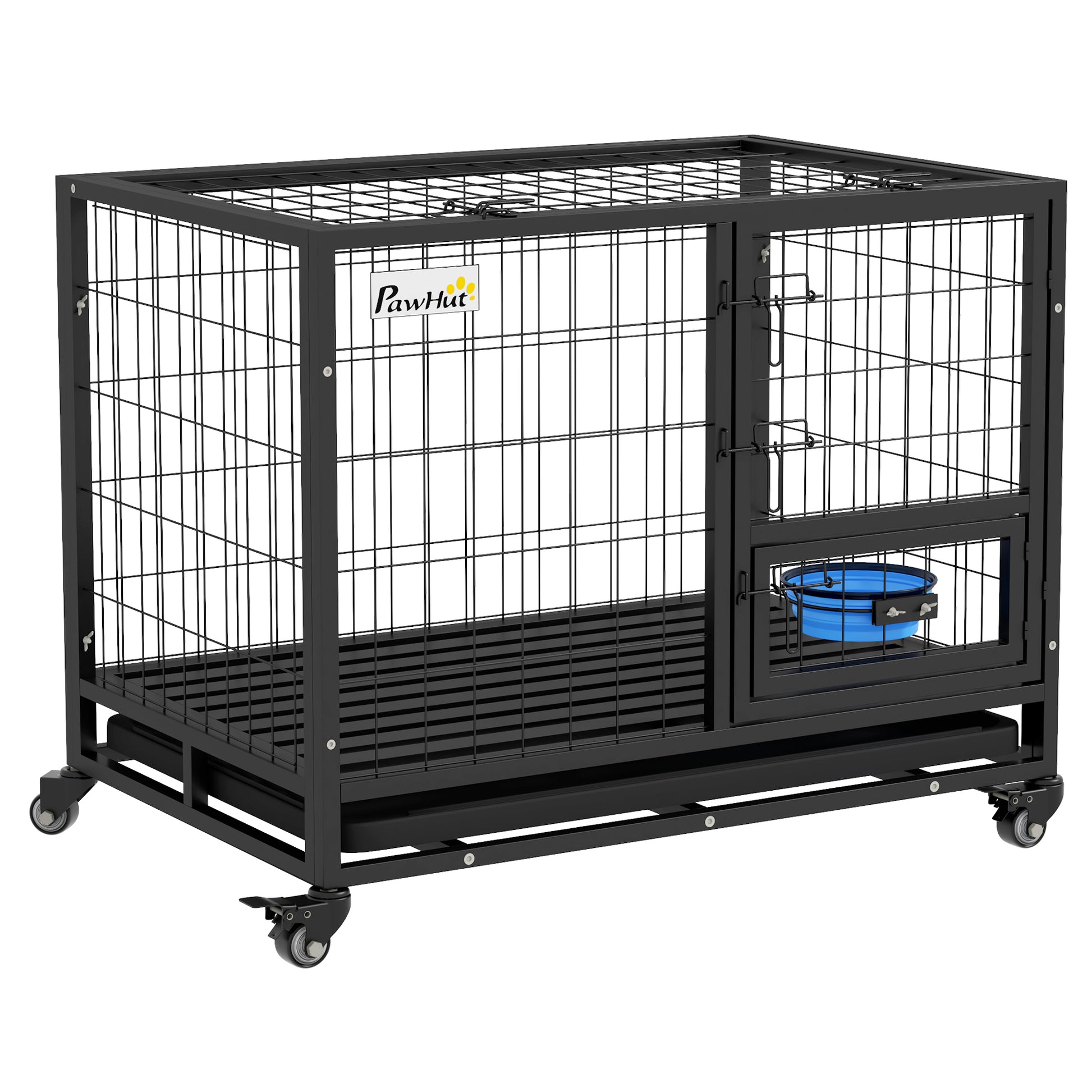 Photo of PawHut Heavy Duty Dog Crate on Wheels w/ Bowl Holder, Removable Tray, Openable Top, Detachable Door, for M, L Dogs in Dogs colour on a white background