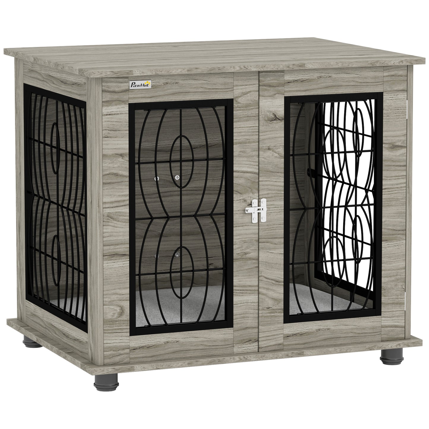 Photo of PawHut Indoor Dog Crate Furniture End Table with Soft Washable Cushion, Lockable Front Door, for Medium Dogs - Black in Black colour on a white background