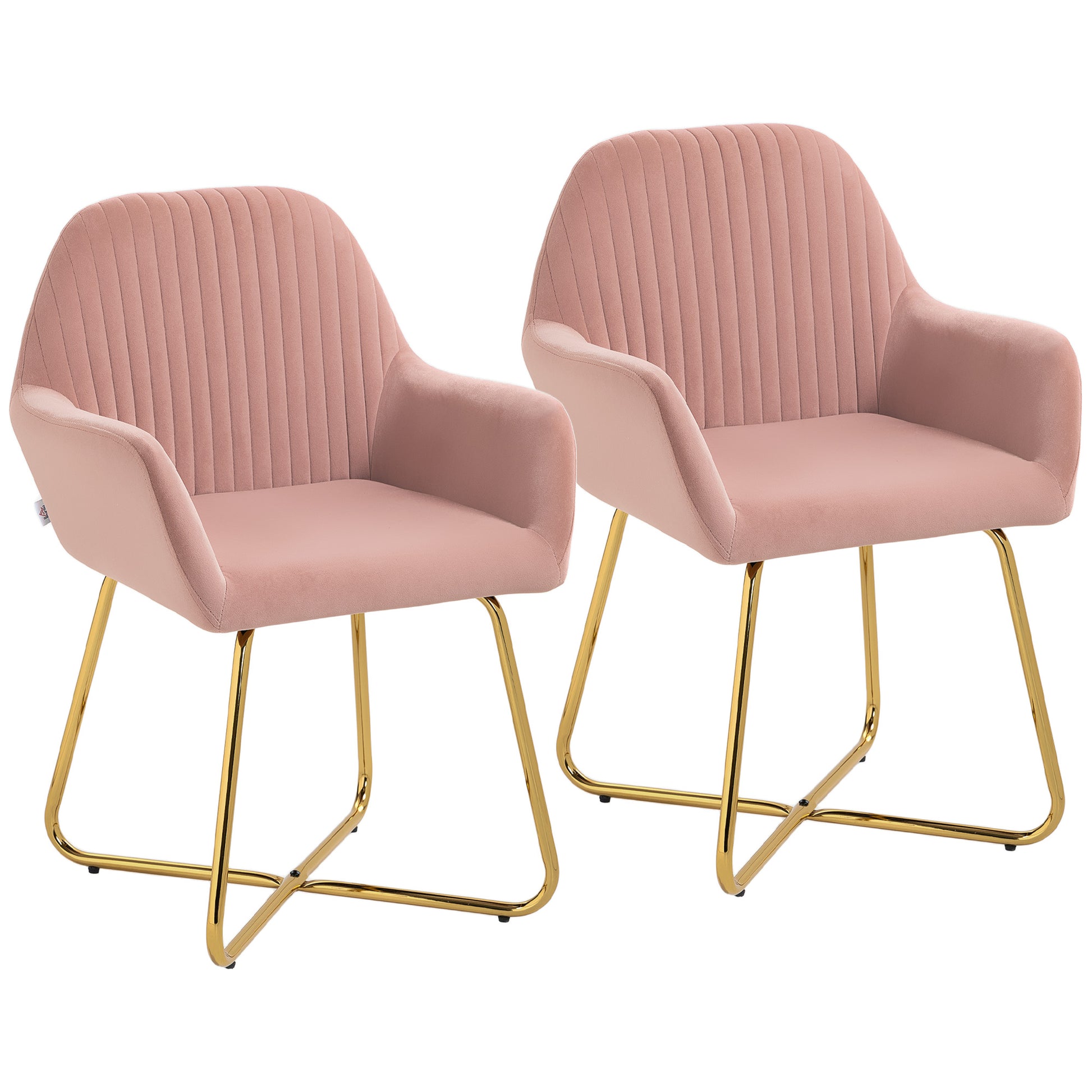 Photo of HOMCOM Modern Arm Chair Set of 2 Upholstered Accent Chair with Metal Base for Living Room Pink in Pink colour on a white background