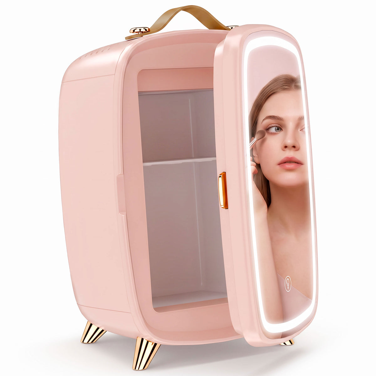 Photo of HOMCOM Skincare Refrigerator, 6L Mini Cosmetic Fridge with LED Mirror, Cooling Function for Bedroom, Skincare, Office, Pink in Pink colour on a white background