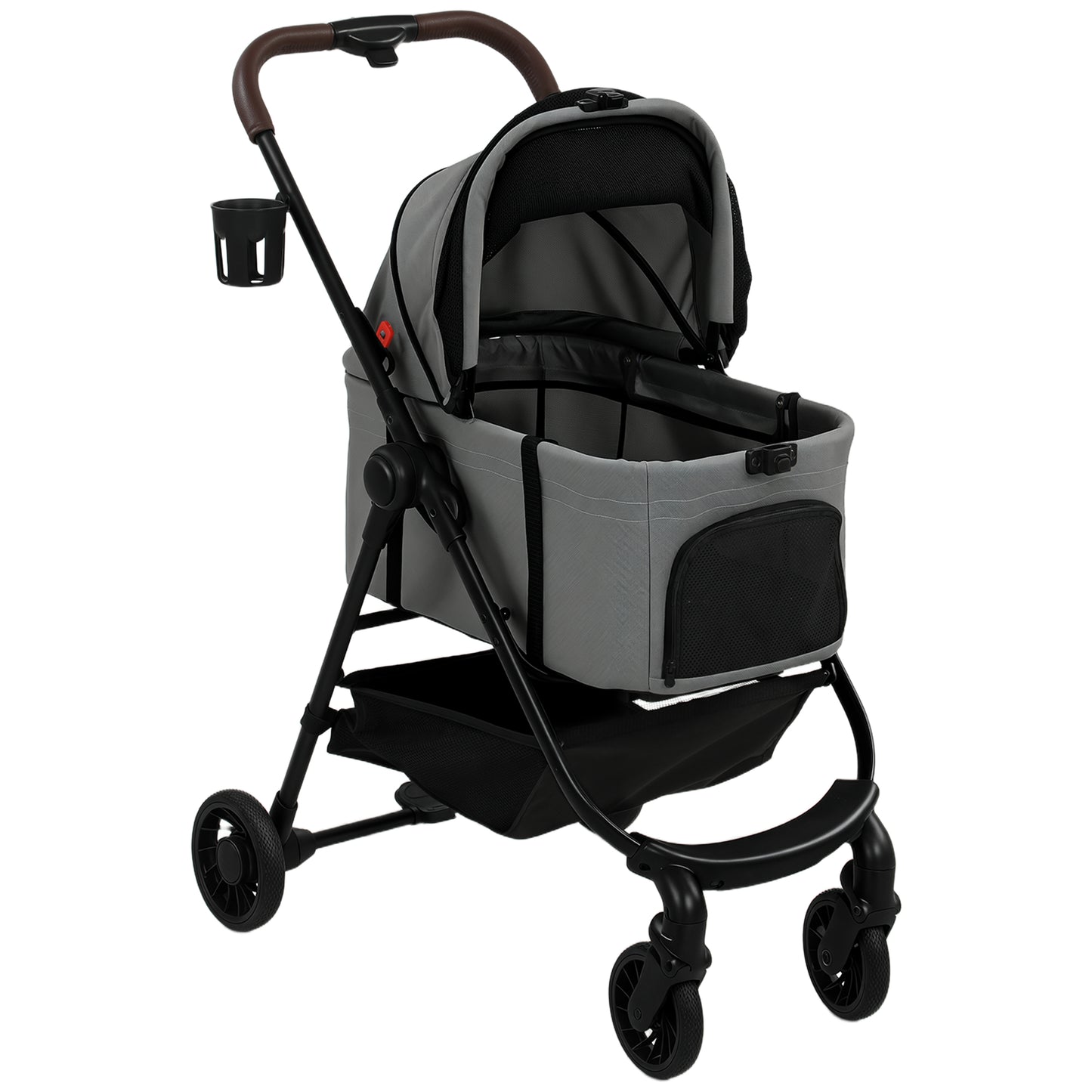 Photo of PawHut Dog Stroller, 3 in 1 Foldable Pet Stroller for Small Puppy Cat with Detachable Travel Carrier, Storage Basket, Grey in Grey colour on a white background