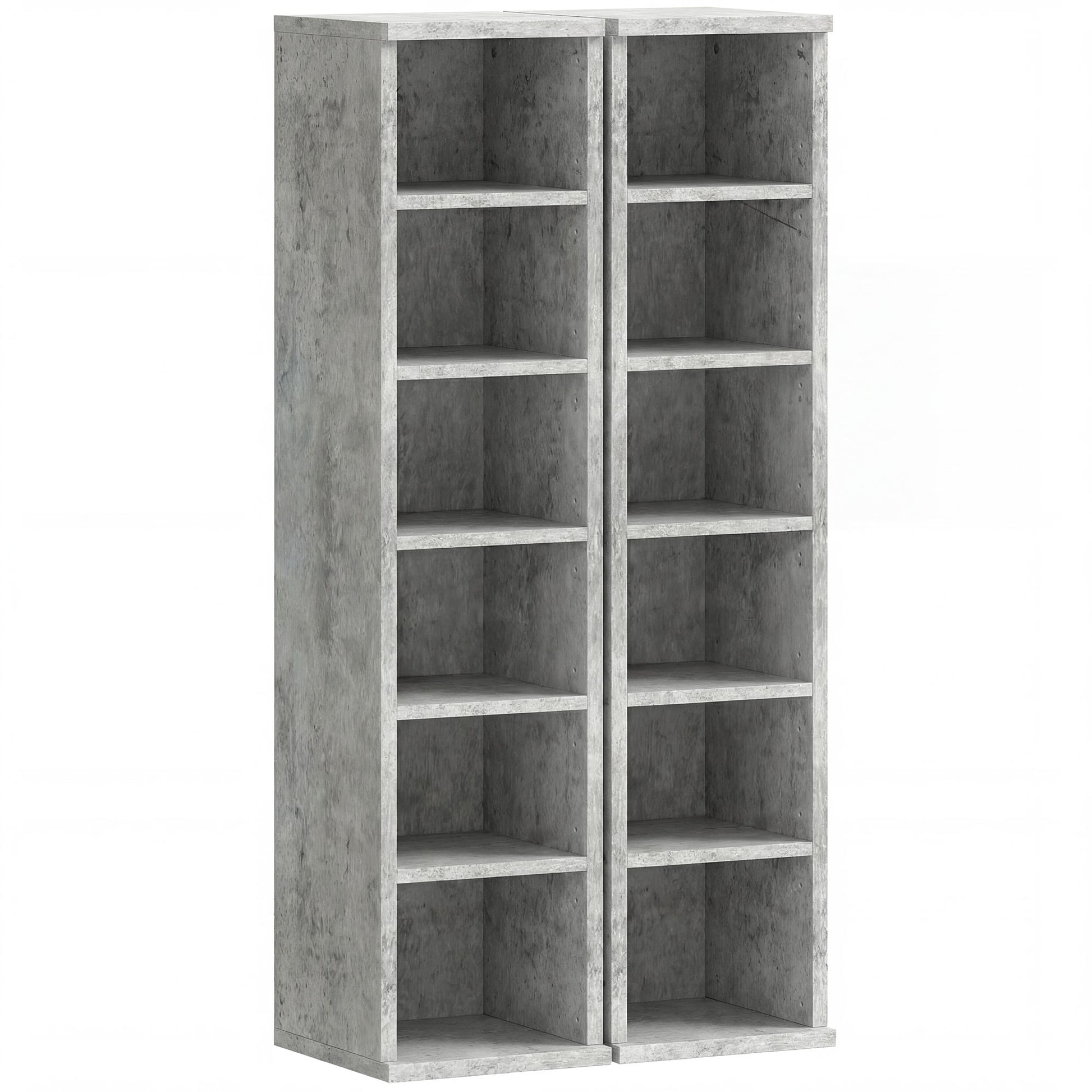 Photo of HOMCOM Set of 2 CD Media Display Shelf Unit Tower Rack with Adjustable Shelves, Grey in Grey colour on a white background
