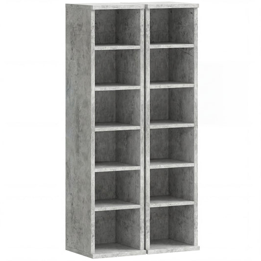 Photo of HOMCOM Set of 2 CD Media Display Shelf Unit Tower Rack with Adjustable Shelves, Grey in Grey colour on a white background