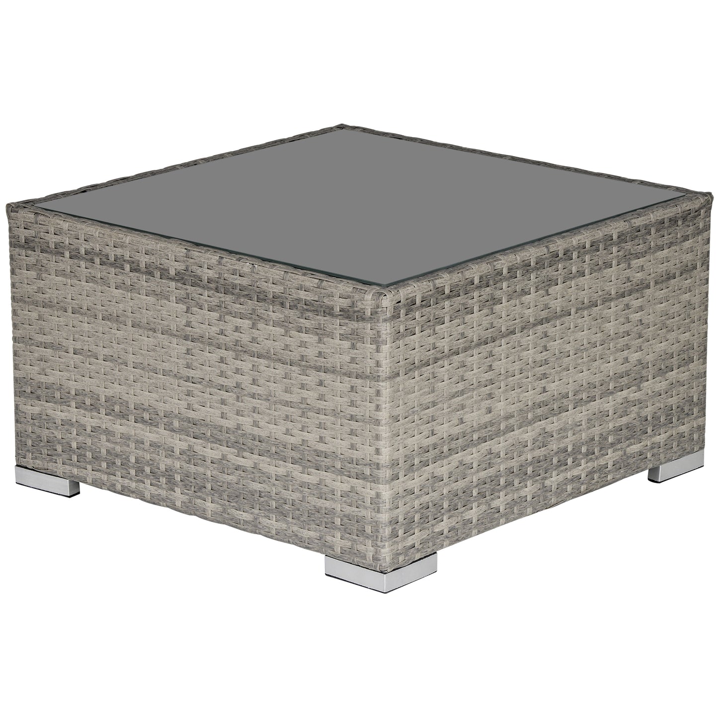 Photo of Outsunny Square PE Wicker Rattan Table, with Glass Top - Light Grey in Grey colour on a white background