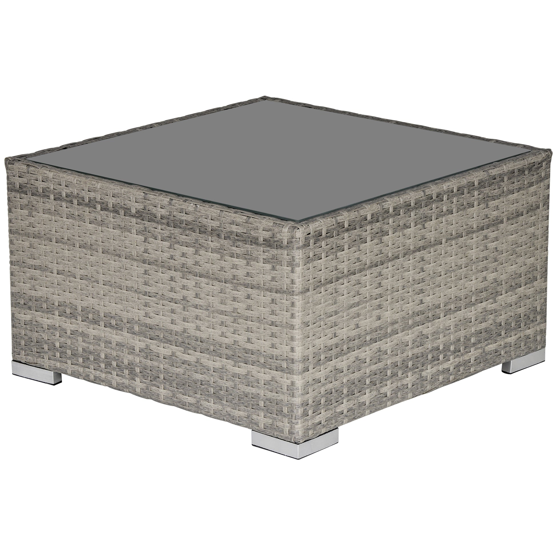 Photo of Outsunny Square PE Wicker Rattan Table, with Glass Top - Light Grey in Grey colour on a white background