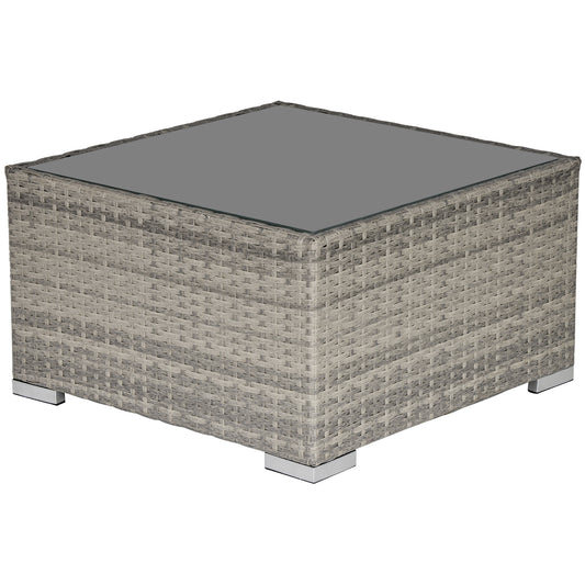 Photo of Outsunny Square PE Wicker Rattan Table, with Glass Top - Light Grey in Grey colour on a white background