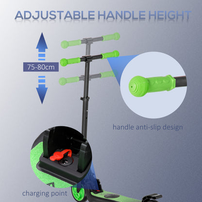 HOMCOM electric scooter with adjustable handlebar height, green grips, and charging port