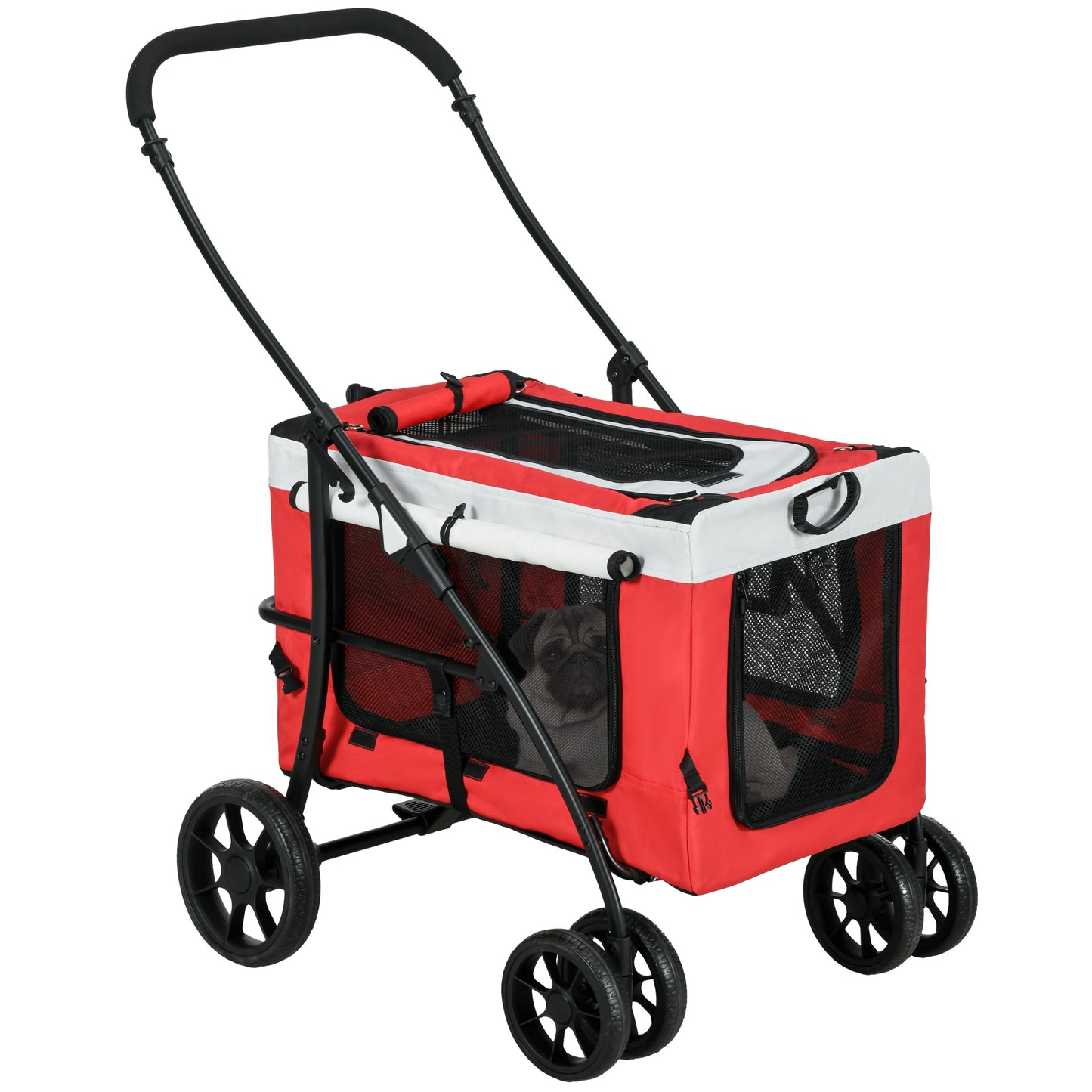 Photo of PawHut Foldable Dog Stroller, Pet Travel Crate, with Detachable Carrier, Soft Padding, for Mini, Small Dogs - Red in Red colour on a white background