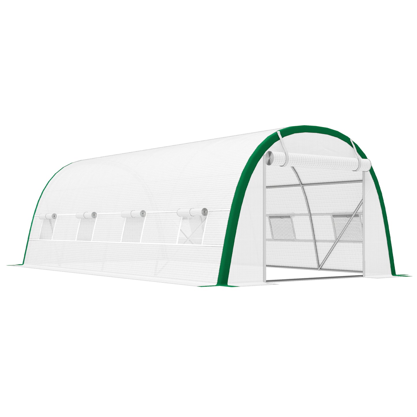 Photo of Outsunny Walk-in Polytunnel Greenhouse Tunnel Warm House Tent with Zipped Doors, 8 Mesh Windows, PE Cover, 6 x 3 m, White in White colour on a white background