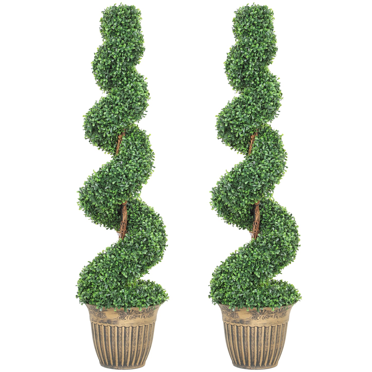 Photo of HOMCOM Set of 2 Artificial Plants, Topiary Spiral Boxwood Trees with Pot, for Home Indoor Outdoor Decor, 120cm in 120cm colour on a white background