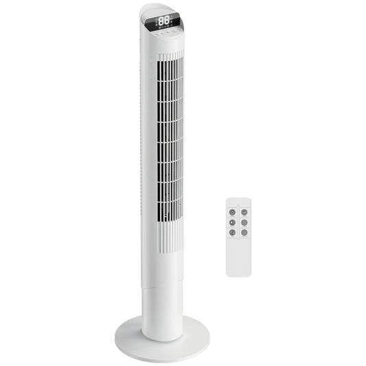 Photo of HOMCOM Tower Fan with WiFi App Control Standing Floor Cooling Fan Remote Control 101.8 cm White in White colour on a white background