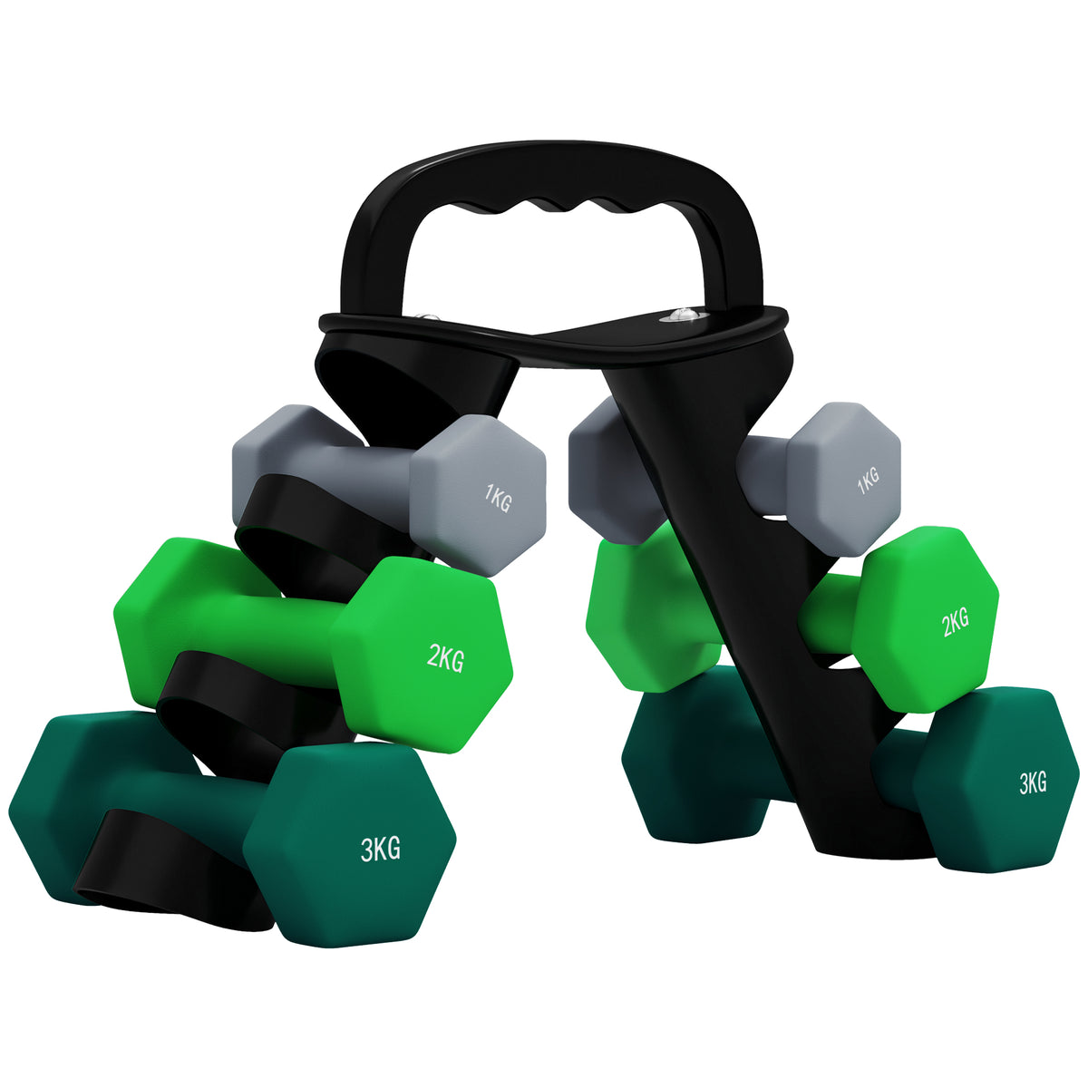 Photo of SPORTNOW Dumbbells Set with Storage Rack, 2 x 1kg, 2 x 2kg, 2 x 3kg, Grey in Grey colour on a white background