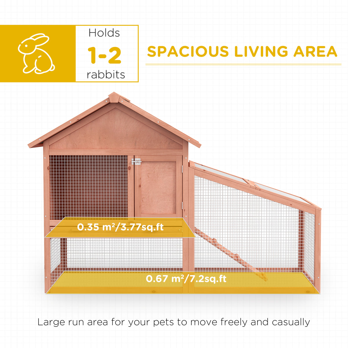 PawHut 2-Tier Outdoor Rabbit Hutch with Large Run, Ramp & Slide-Out Tray, Fir Wood, 144 x 64.5 x 100 cm, Orange