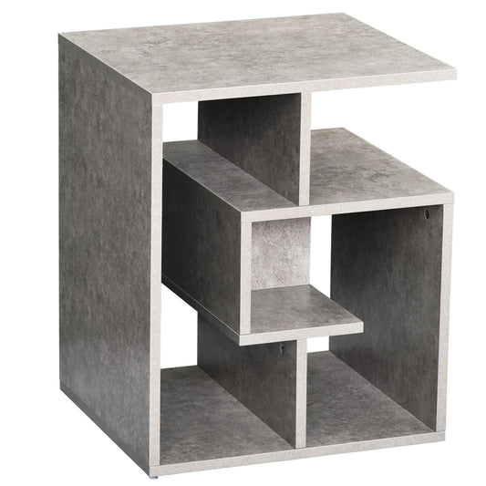 Photo of HOMCOM Side Table, 3 Tier End Table with Open Storage Shelves for Living Room, Bedroom, Cement Colour in Colour colour on a white background