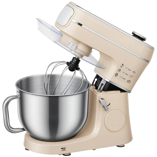 Photo of HOMCOM Stand Mixer, 6L 1400W Tilt-Head Food Mixer with 11 Speeds, Pulse & Fermentation Function, LED Display, Cream in Cream colour on a white background