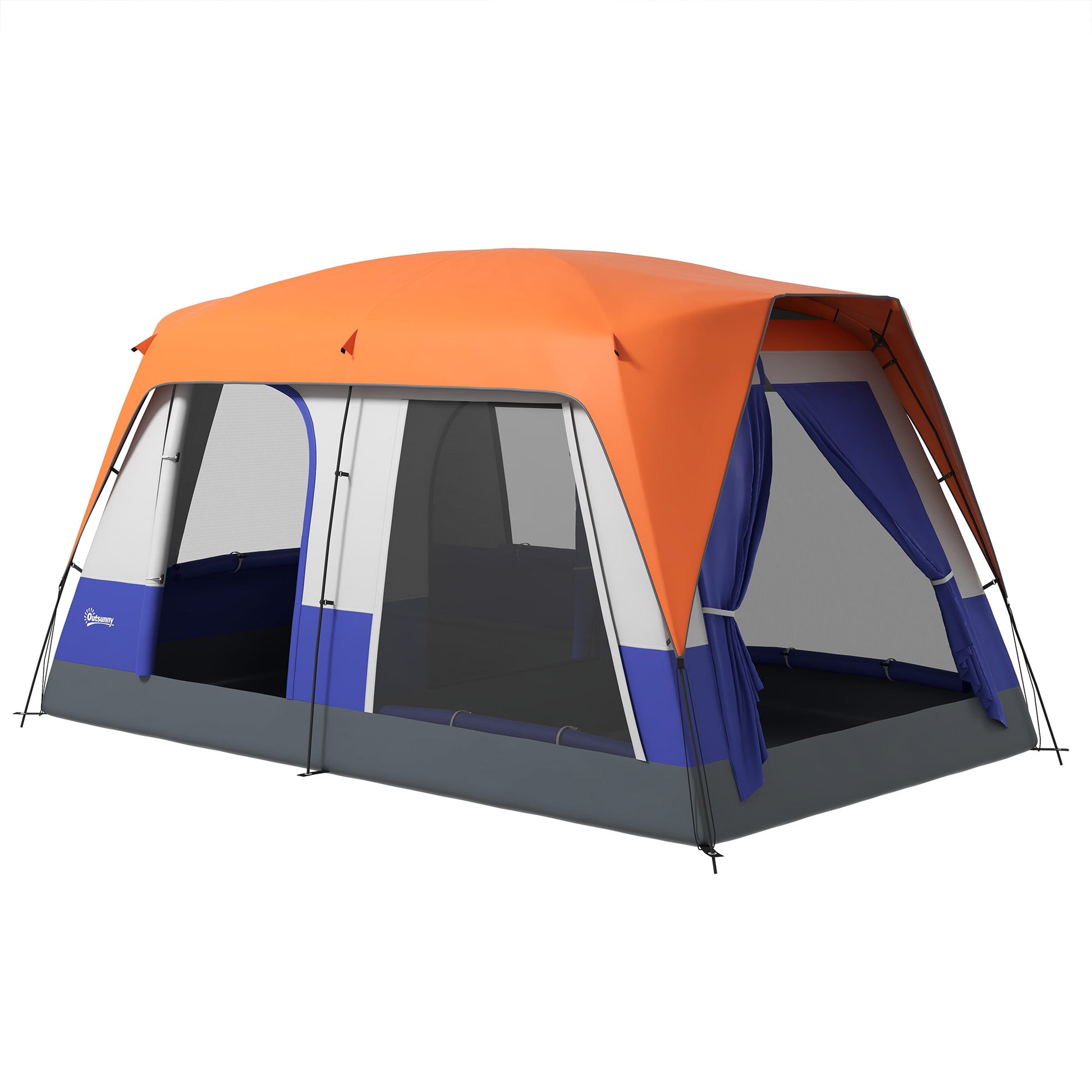 Photo of Outsunny Six-Man Camping Tent, with Small Rainfly and Accessories - Orange in Orange colour on a white background