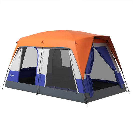 Photo of Outsunny Six-Man Camping Tent, with Small Rainfly and Accessories - Orange in Orange colour on a white background