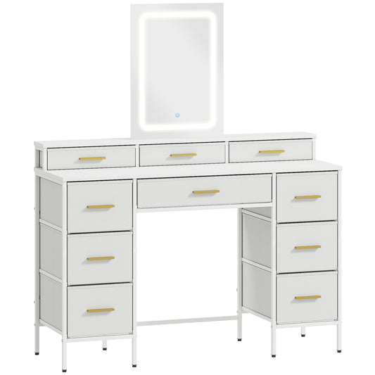 Photo of HOMCOM Multi-Storage Elegant Dressing Table, with LED Mirror - White in White colour on a white background