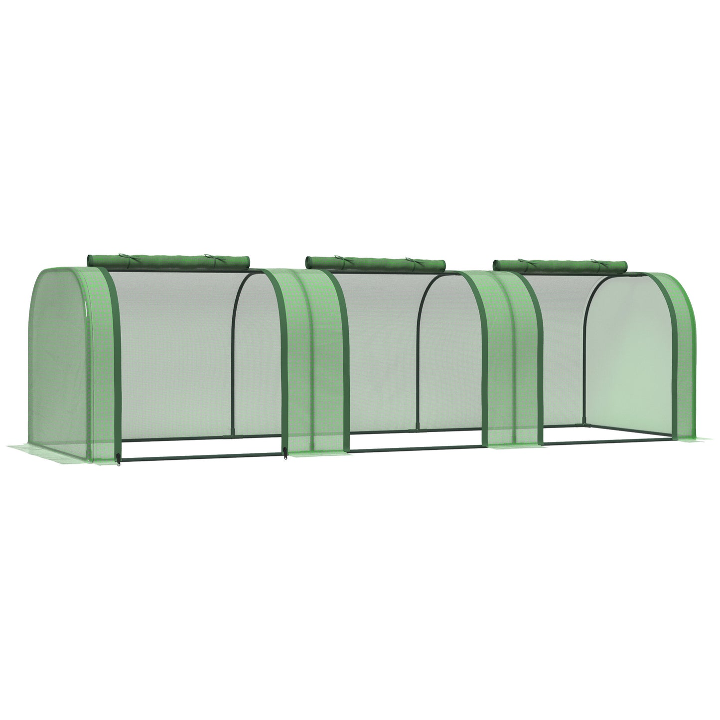 Photo of Outsunny Mini Greenhouse, Small Polytunnel Green House with Zipped Doors, Steel Frame for Garden Backyard, 295 x 100 x 80cm, Green in Green colour on a white background