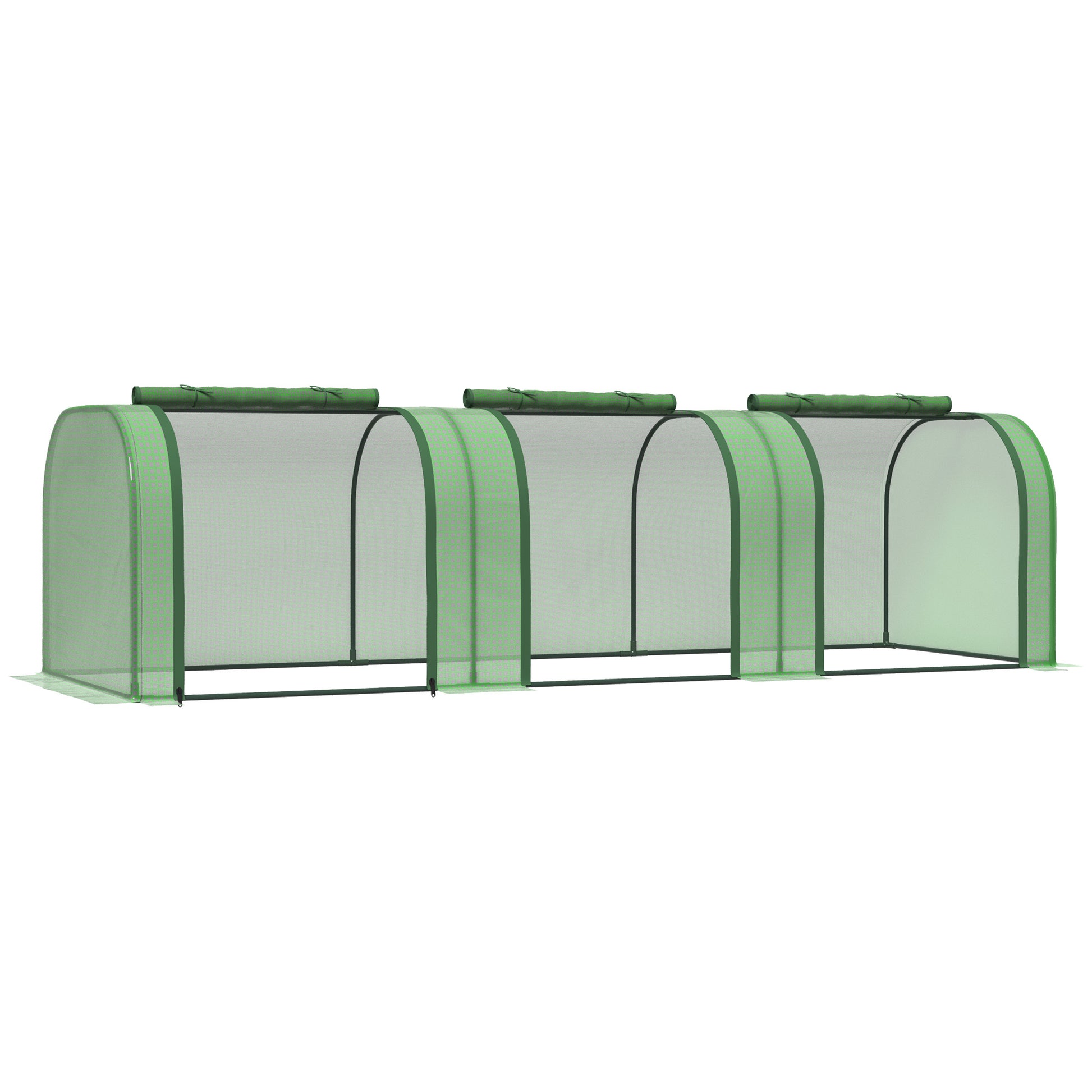 Photo of Outsunny Mini Greenhouse, Small Polytunnel Green House with Zipped Doors, Steel Frame for Garden Backyard, 295 x 100 x 80cm, Green in Green colour on a white background