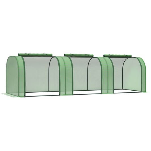 Photo of Outsunny Mini Greenhouse, Small Polytunnel Green House with Zipped Doors, Steel Frame for Garden Backyard, 295 x 100 x 80cm, Green in Green colour on a white background