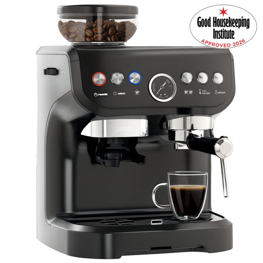 Photo of HOMCOM 15 Bar Coffee Machine with Adjustable Grind, Steamer and Accessories, Good Housekeeping Institute Approved, Black in Black colour on a white background