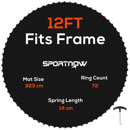 Photo of SPORTNOW Replacement Trampoline Mat with Spring Pull Tool, 72 V-Hooks, for 12ft Trampoline using 14cm Springs, Black in Black colour on a white background