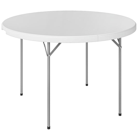 Photo of Outsunny 4ft Folding Picnic Table, Camping Table with Non-slip Foot Pads and Metal Frame, 100 kg Load, for Garden, White in White colour on a white background