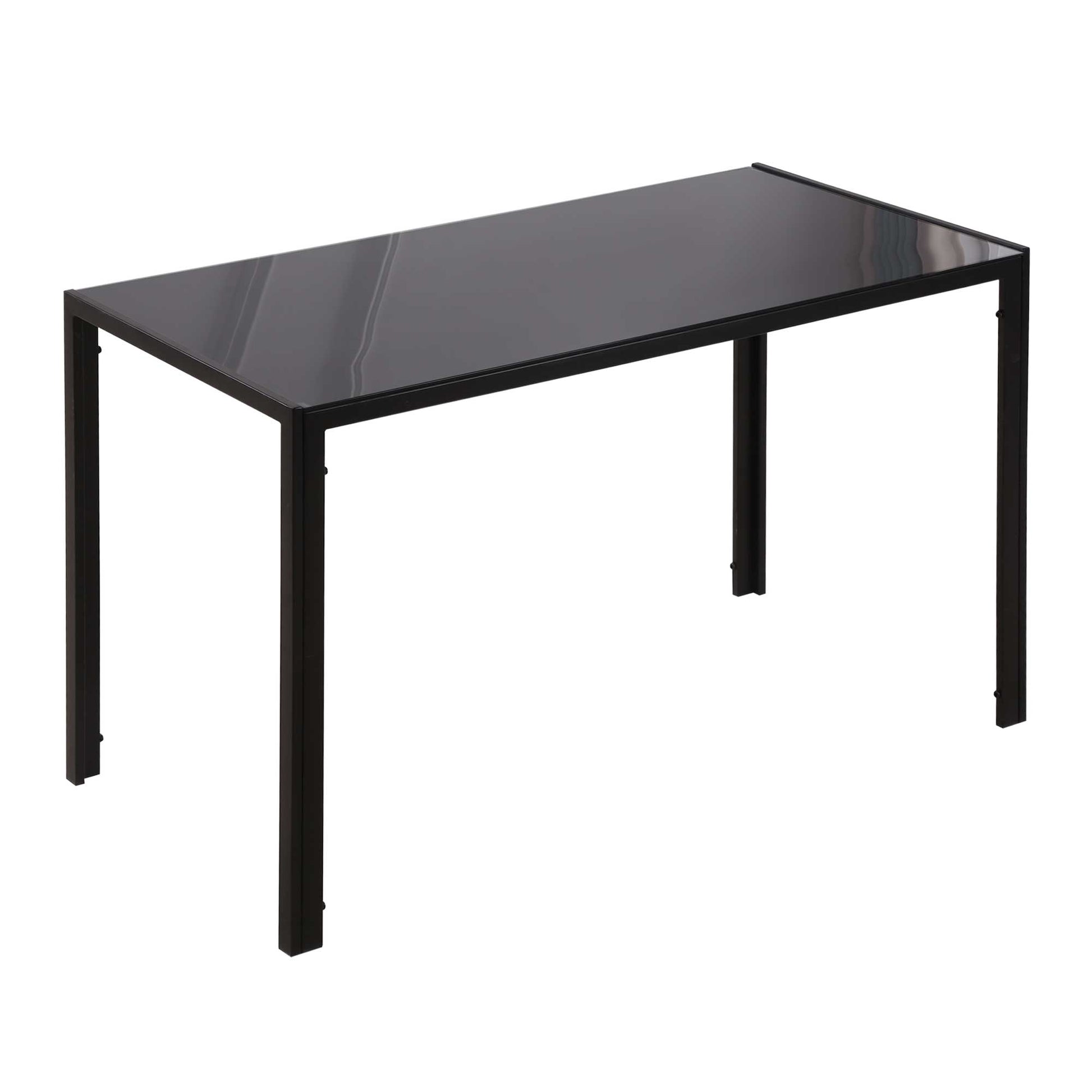 Photo of HOMCOM 120cm Dining Table, Rectangle 4 Seater Kitchen Table with Tempered Glass Top and Metal Legs for Dining Room, Living Room (Chairs Not Included), Black in Black colour on a white background