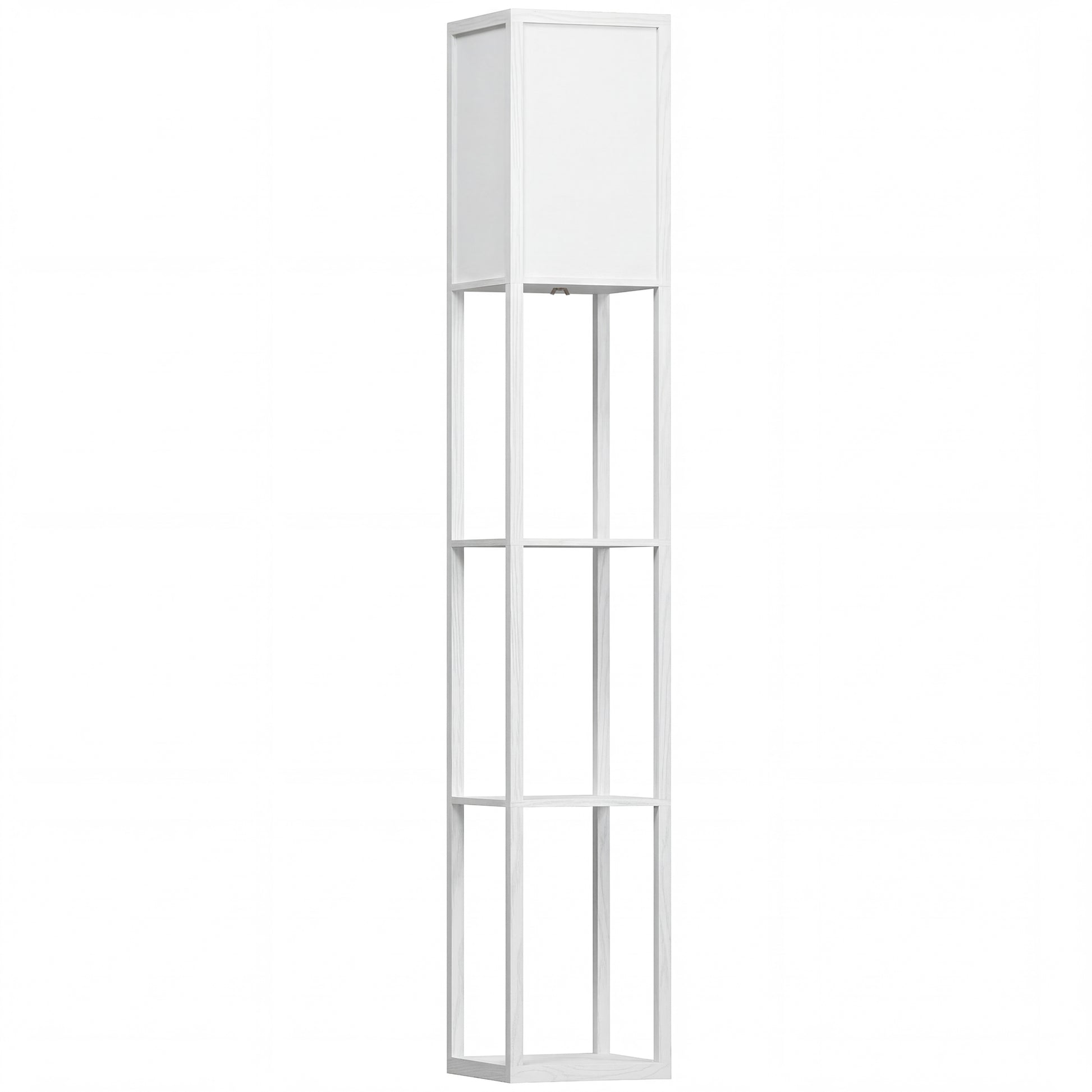 Photo of HOMCOM 3-Tier Floor Lamp with Shelves and Storage, Modern Corner Standing Lamp with Lampshade, Reading Light with Foot Switch for Living Room, Bedroom, Home Office, Bulb not Included, White in White colour on a white background