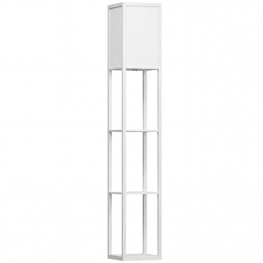 Photo of HOMCOM 3-Tier Floor Lamp with Shelves and Storage, Modern Corner Standing Lamp with Lampshade, Reading Light with Foot Switch for Living Room, Bedroom, Home Office, Bulb not Included, White in White colour on a white background