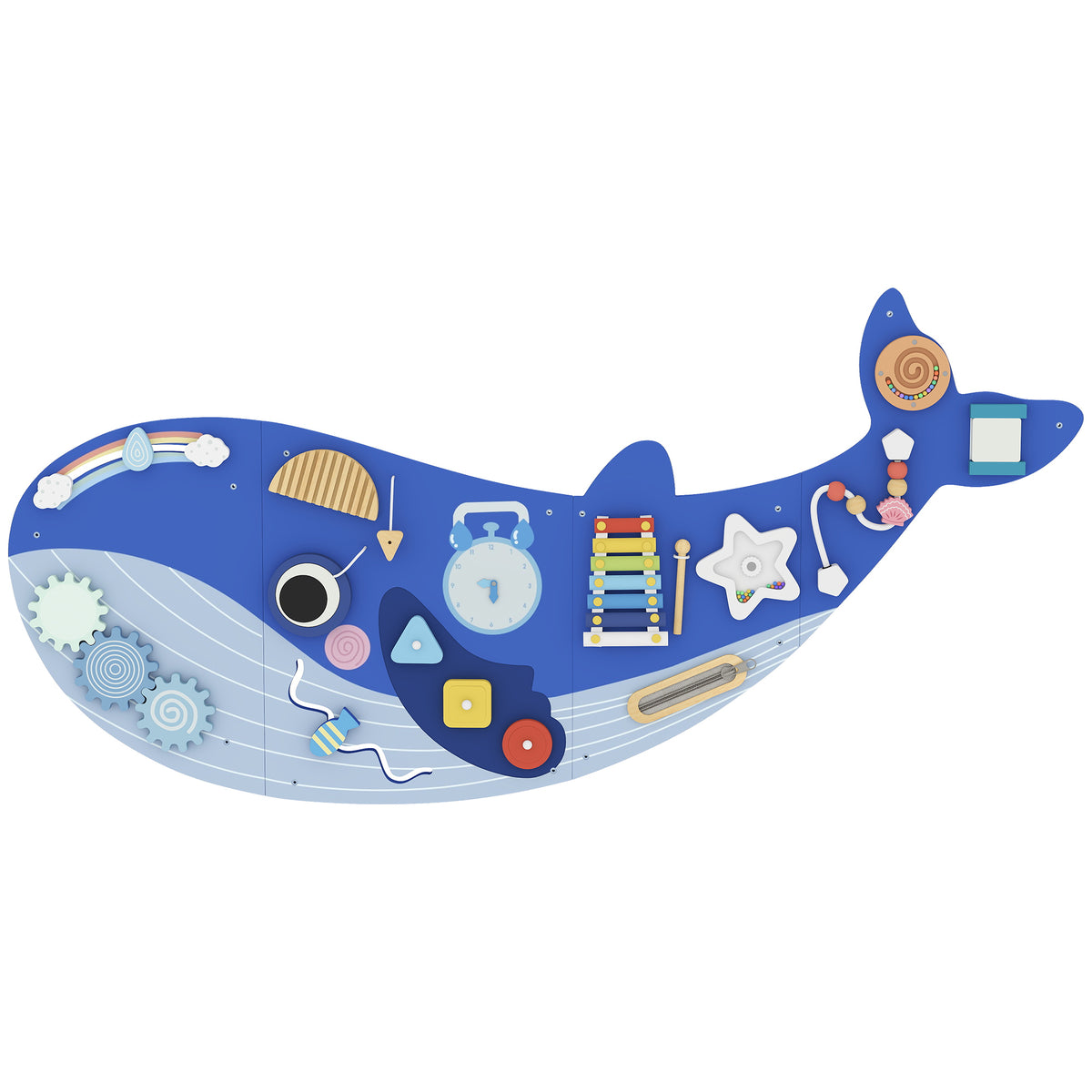 Photo of AIYAPLAY Whale Activity Wall Busy Board, 13 in 1 Montessori Inspired Sensory Wall Panel for Playroom Nursery Boys Girls 2+, Blue in Blue colour on a white background