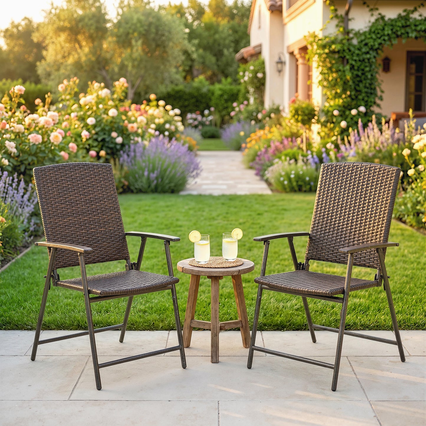 Outsunny Set of Two Folding Rattan Seat Chairs - Brown