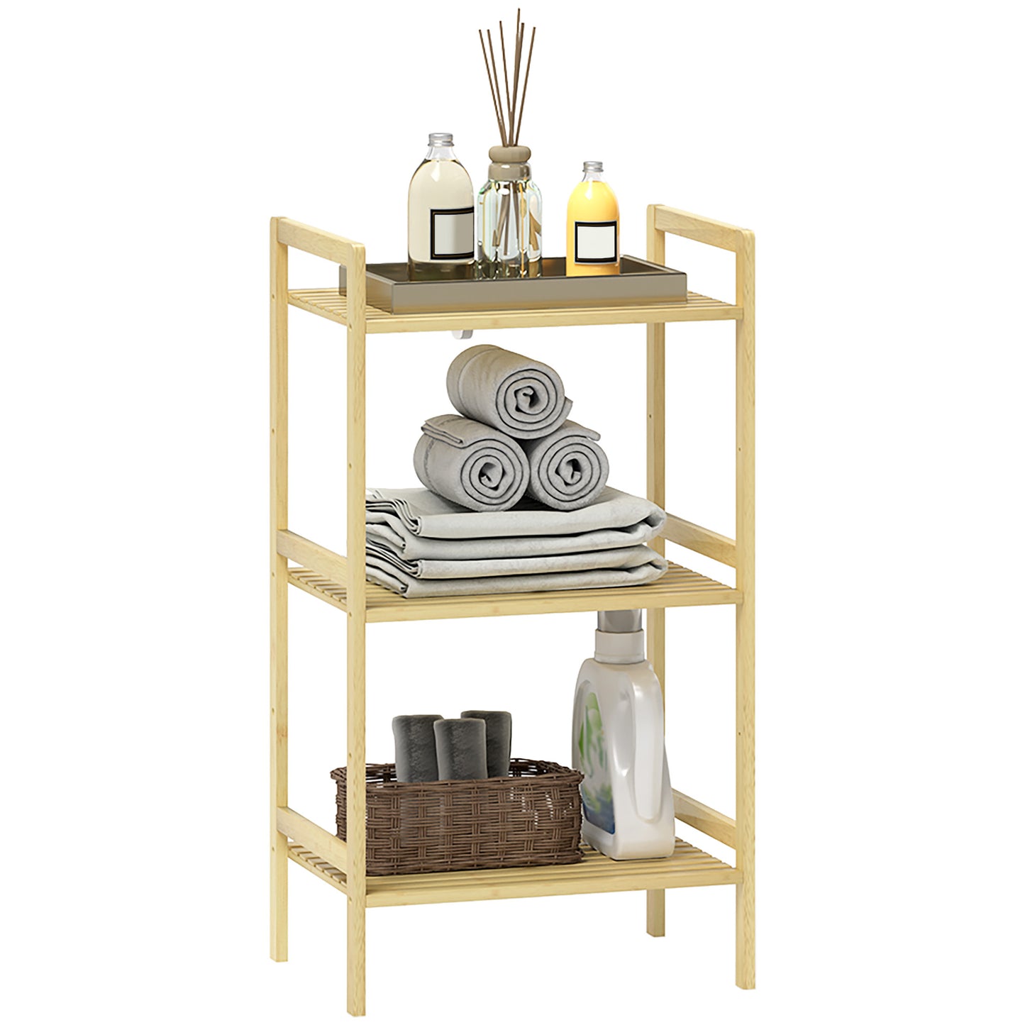 Photo of HOMCOM Three-Tier Bamboo Adjustable Shelf Storage Unit in Unit colour on a white background